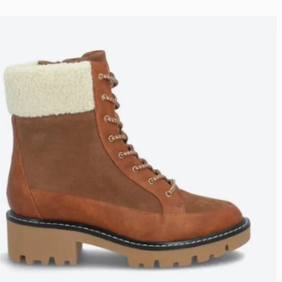 Violet & Red Alexa Lace Up Boots 8.5 Tan Brown NWOT Combat Sherpa Lug Moto - Picture 2 of 7